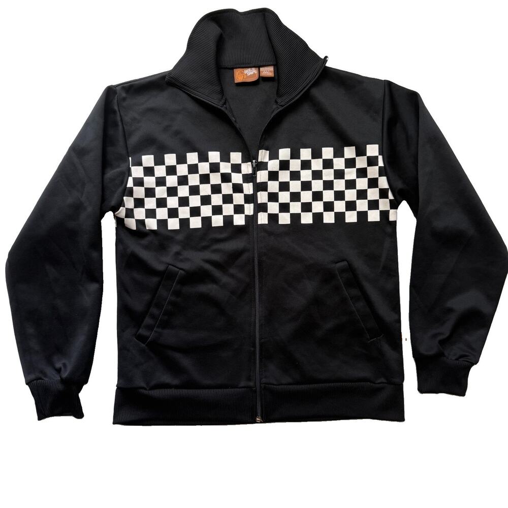 Vintage Ugly Shirt Checkerboard Track Jacket Mens Small Black White Zip Y2K